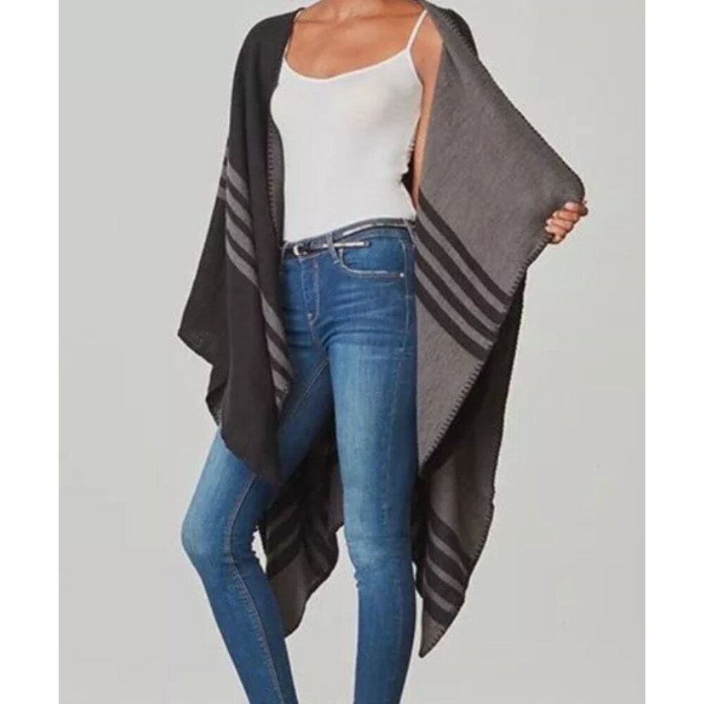 BB Dakota Poncho Wrap Women OS Gray Reversible Cozy Casual Western Fall Winter‎